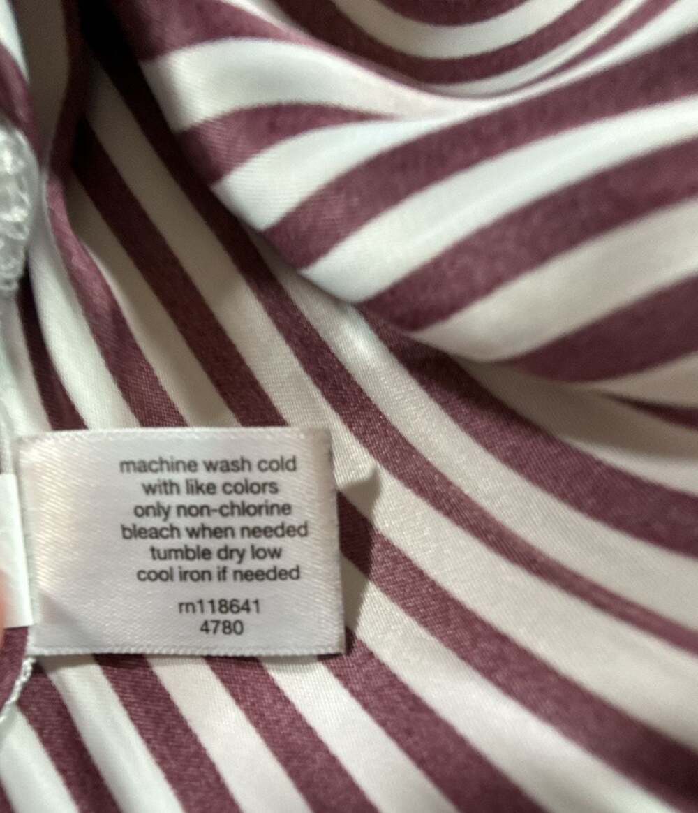 Lane Bryant Women's Burgundy White Striped Long Sleeve Tie Neck Blouse Size 22/2 - Picture 10 of 10
